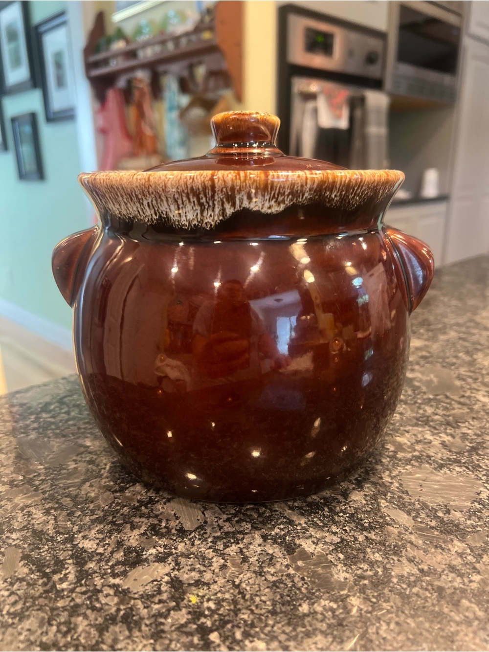 Vintage Brown Drip Glaze Bean Pot